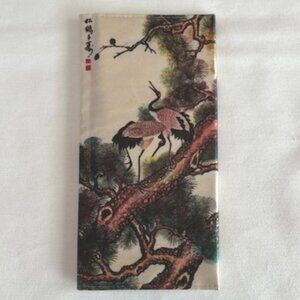 VINTAGE | Silk Screen Wallet Red-Crowned Cranes perched on Pine Tree Branches